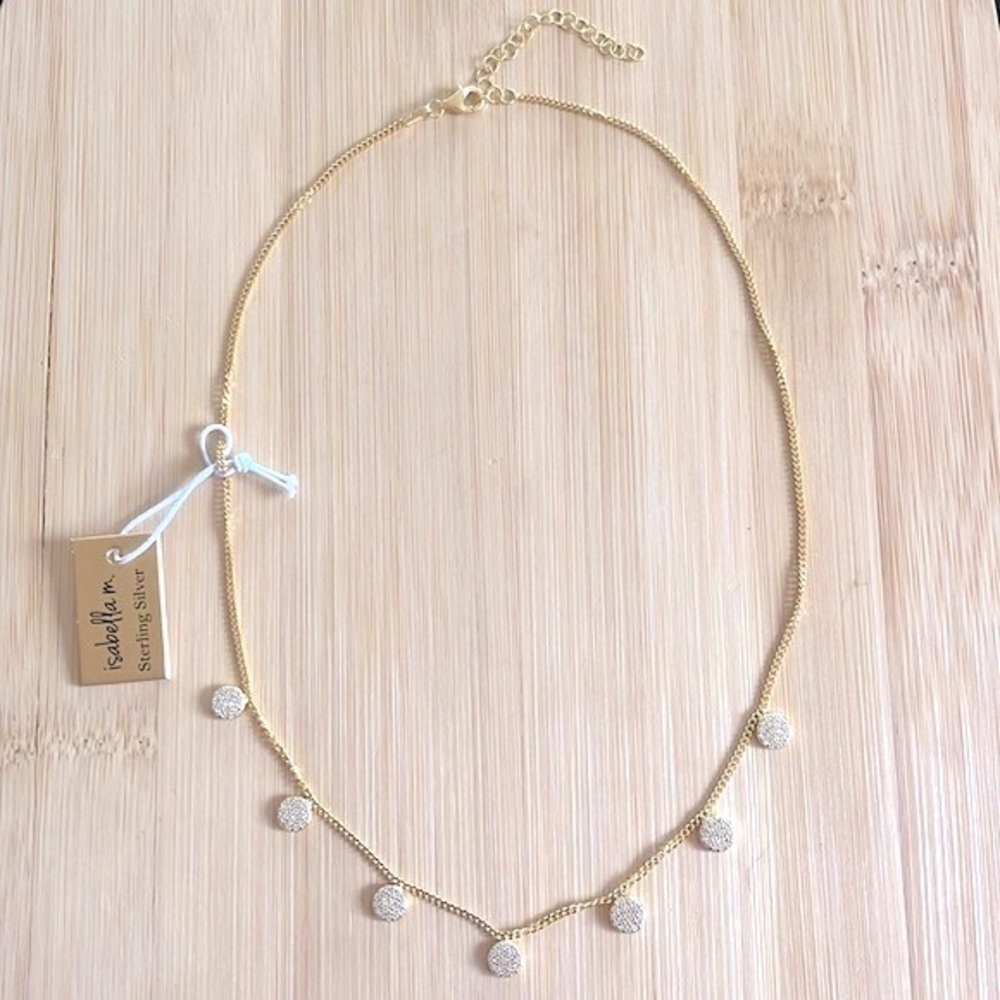 Brand New Isabella M. Sterling Silver Dainty Sparkly Round Pendant Necklace